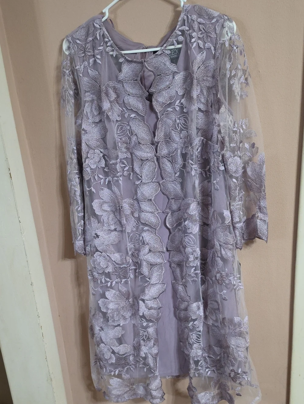 Alex Evenings Lavender Embroidered Floral Lace Long Sleeve Dress